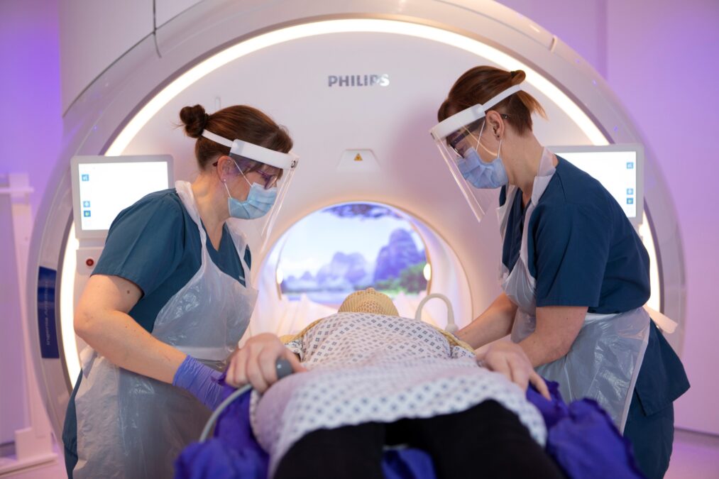 Patient receiving proton beam therapy treatment at Proton International London